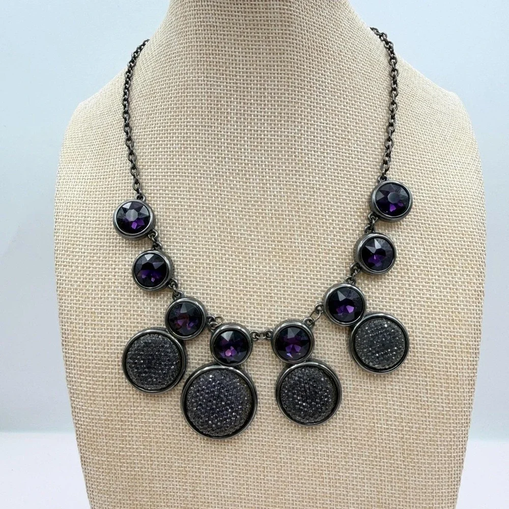 Vintage Y2K‎ Gunmetal Tone Bib Necklace Statement Boho Women's Classic Jewelry
